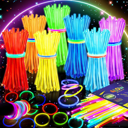 HONLYNE 100 Pack Glow Sticks Party Favors Bulk, 8" Glow in the Dark Party Supplies, Party Favors for Kids 8-12, Neon Glow Stick Bracelets & Necklaces for Raves, Halloween, Christmas, Birthdays