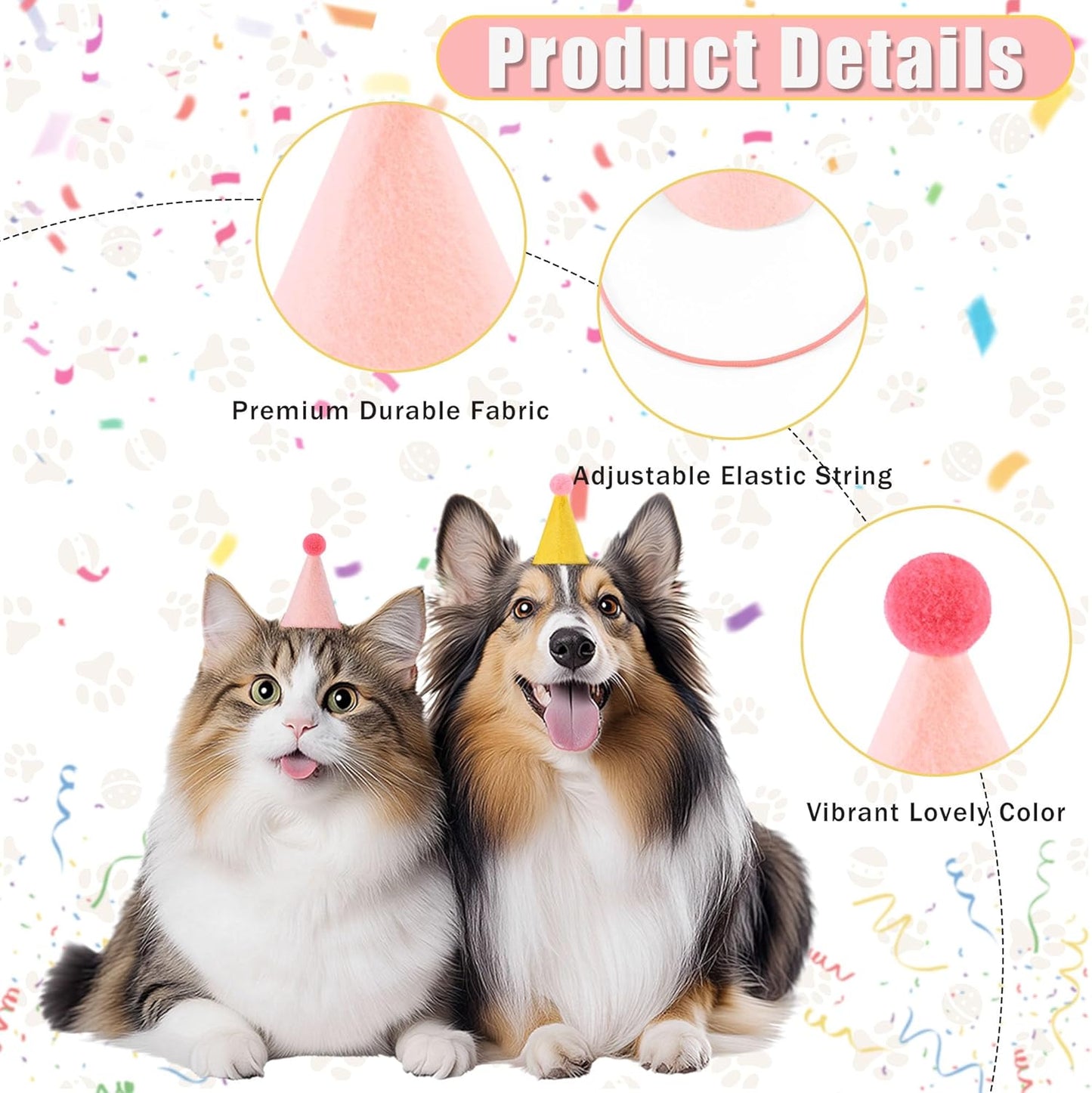 CANREVEL Mini Party Hats for Stuffed Animals Headwear, Birthday Hats Party Animal Birthday Decorations Supplies for Dog Cat