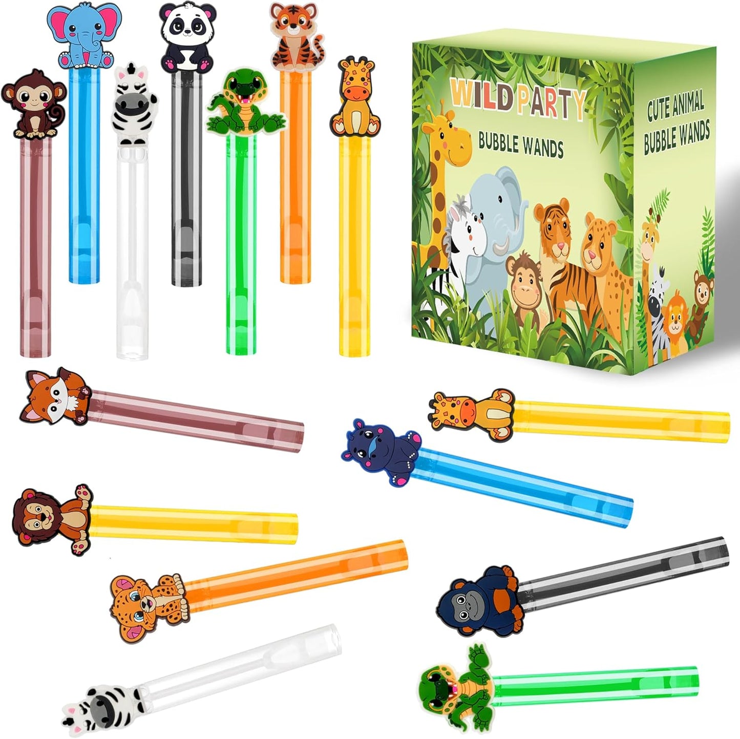 24PCS Animal Bubble Wands for Wild One Birthday Baby Shower Decorations Safari Jungle Theme Party Favors Supplies, Pinata Goodie Bags Filler, Classroom Prizes, Valentines Gifts, Easter Stuffers