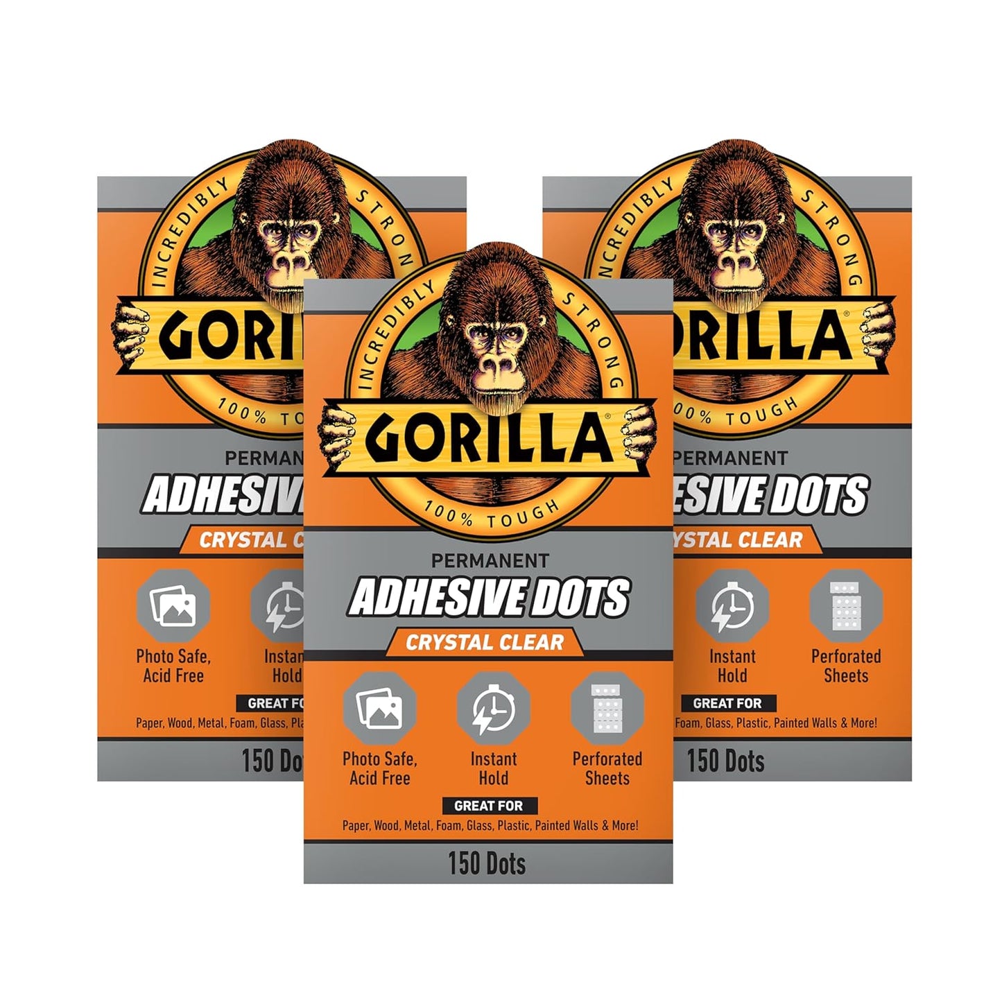 Gorilla Permanent Adhesive Dots, Double-Sided, Clear, 0.5" Diameter, 150 Pieces (Pack of 1) - No Mess, Photo Safe