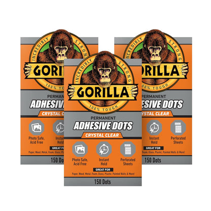 Gorilla Permanent Adhesive Dots, Double-Sided, Clear, 0.5" Diameter, 150 Pieces (Pack of 1) - No Mess, Photo Safe