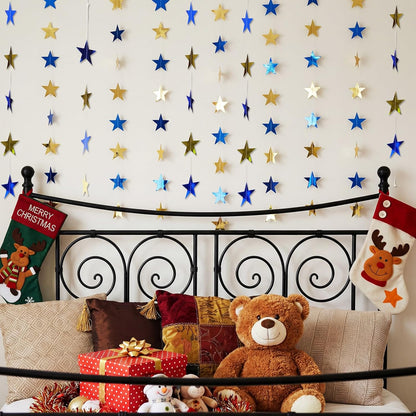 Spakon 65 Feet Glitter Star Paper Garland Banner Hanging Decoration Star Streamers Double Side 2026 Graduation Decorations for Wedding Birthday Festival New Year Party Decoration (Gold)