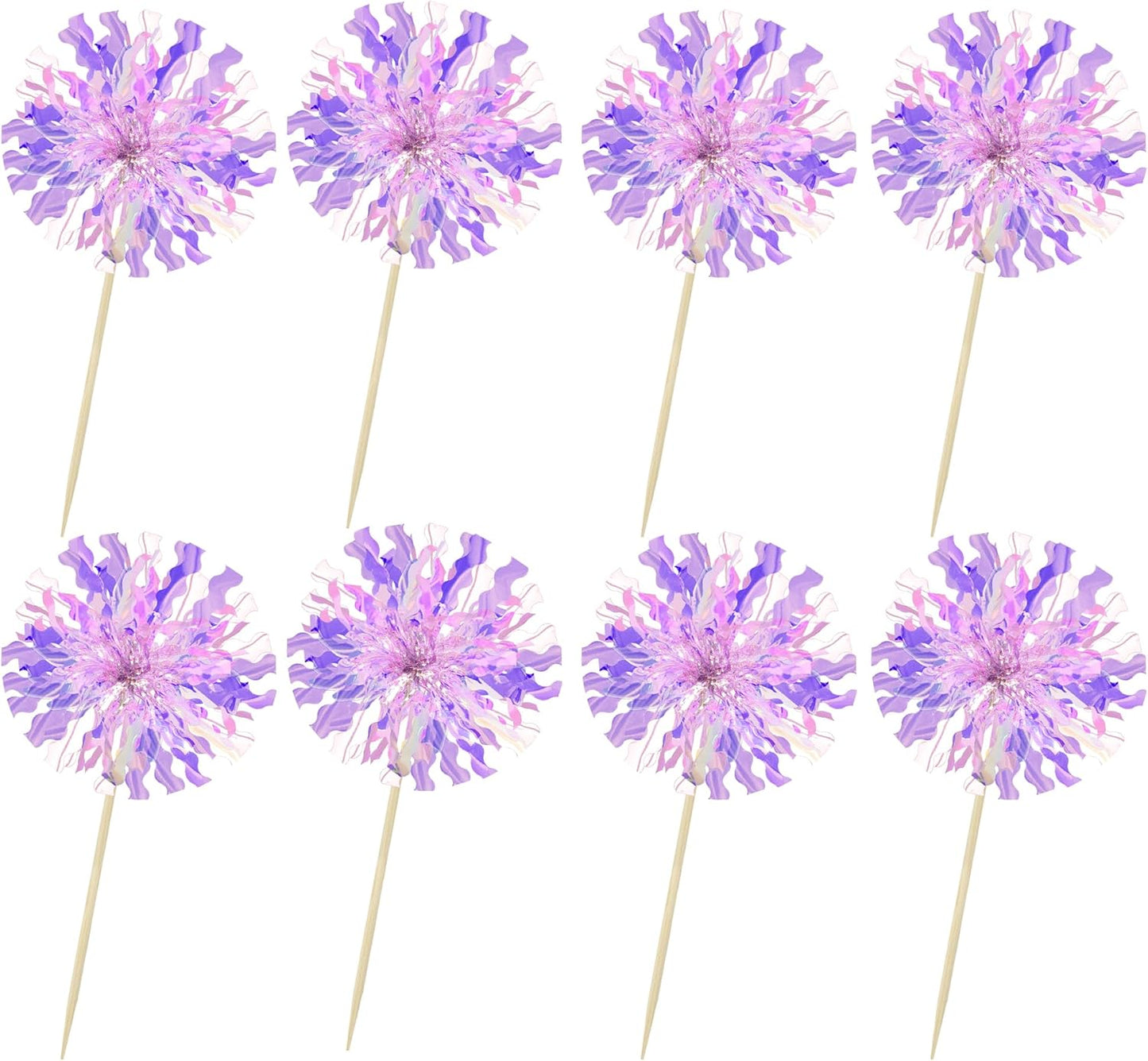 Ephlyn 30Pcs Foil Firework Cupcake Toppers Sparkle Tinsel Cupcake Picks Drink Stirrers Cocktail Food Fruit Toothpicks for Baby Shower Graduation Party Supplies White