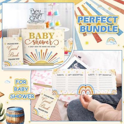 Fuyoooo 27 Pcs Safari Animal Baby Shower Guest Book Set Baby Shower Sign in Guest Floral Book Place Table Cards with Gold Pen Adhesive Photo Corner for Birthday Party