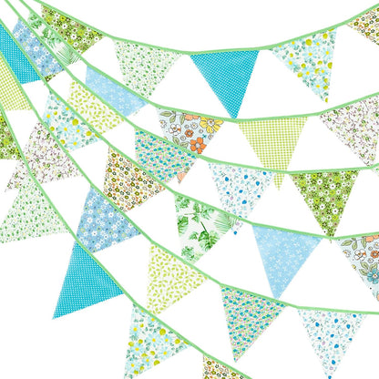 G2PLUS 39Ft Triangle Bunting Banner, 42Pcs Pink Floral Garland Pennant Banner, Reusable Cotton Triangle Flags Party Decoration for Birthday, Wedding, Garden Tea Party, Baby Shower, Room Decor