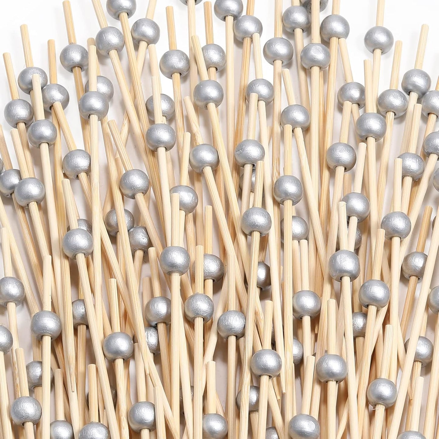 200 Pcs Cocktail Picks, 4.7 Inch Toothpicks for Appetizers, Bamboo Cocktail Sticks Skewers for Drinks, Desserts, Charcuterie, Wedding Party Fancy Toothpicks, Gold Pearl Mini Food Picks Decorative