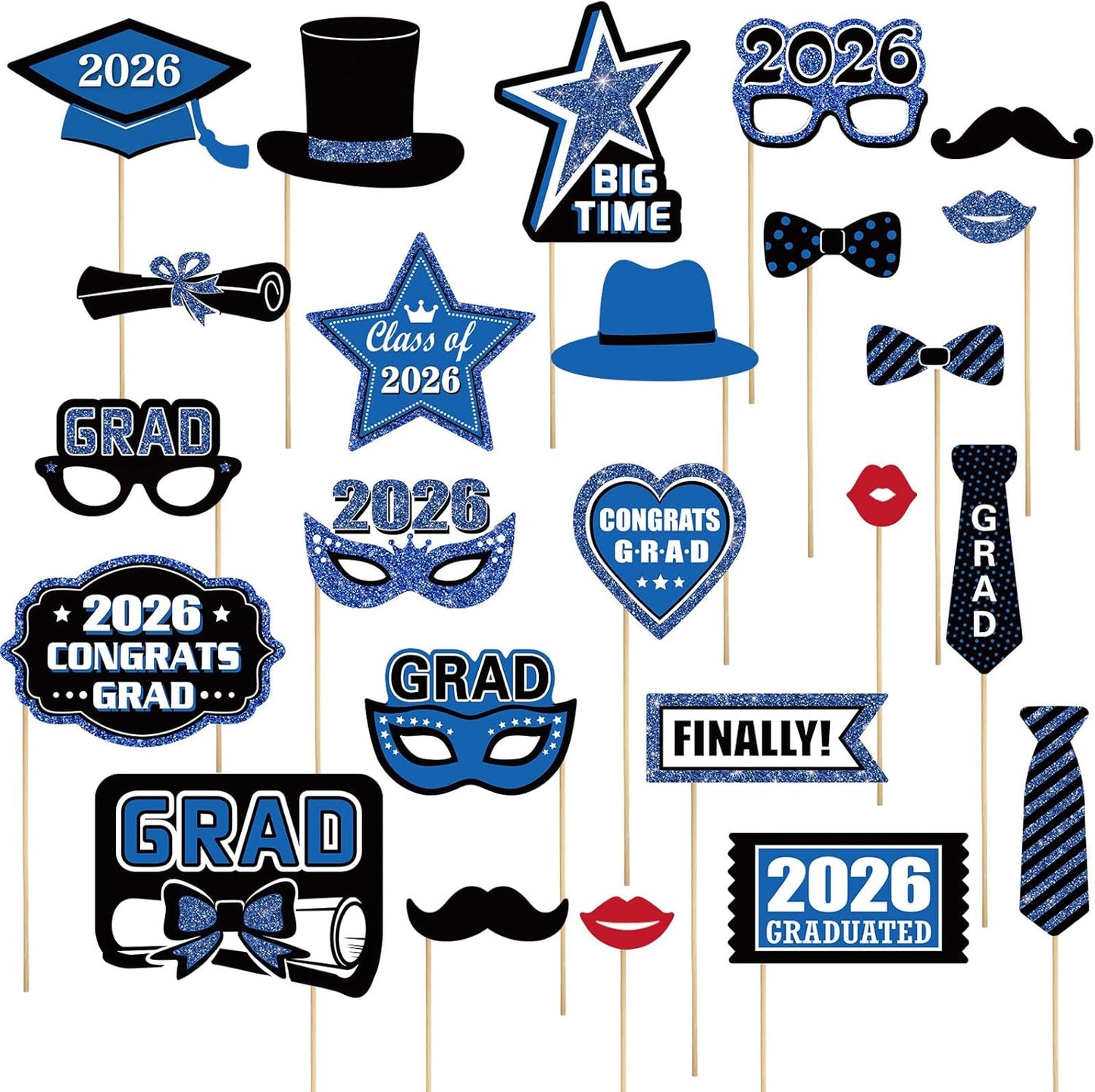 Blulu 24 Pieces 2026 Graduation Party Photo Booth Props Kit, Funny Graduation Party Selfie Props, Selfie Photo Frame for High School and College Grad Favors Supplies(Pink)
