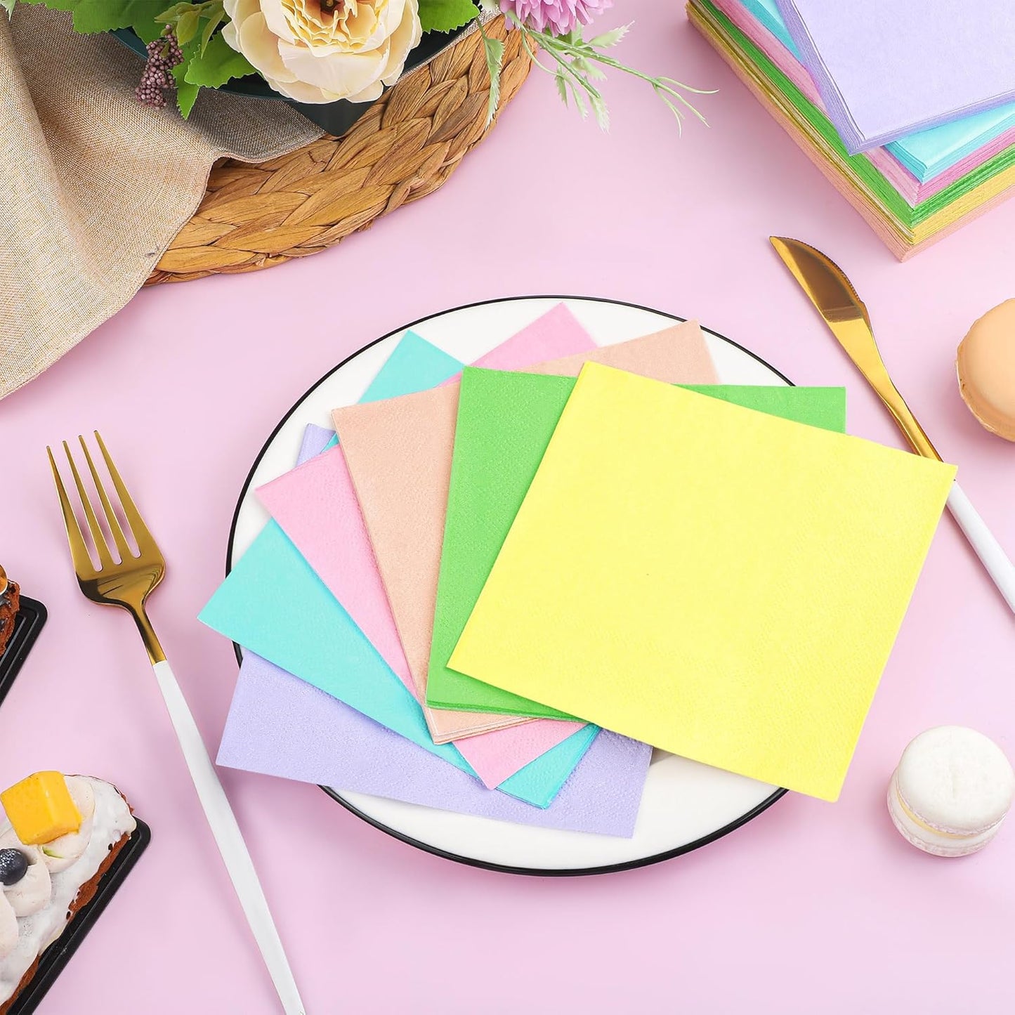 Resinta 120 Pieces Cocktail Napkin Neon Napkins Beverage Luncheon Paper Napkins 2 Ply for Party Favors, 6 Colors