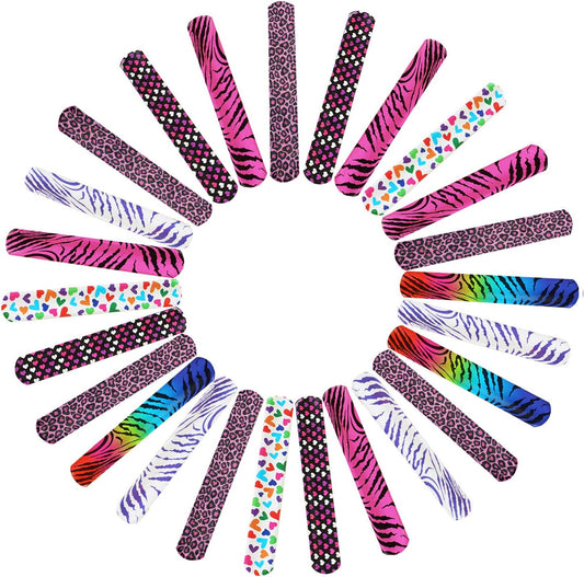 Novelty Place Animal/Heart Print Slap Bracelets Party Wrist Strap for Adult Teens Kids - 9" Assorted Colors (Pack of 25)