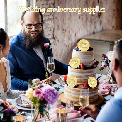 20pcs Gold Mirror Acrylic Happy Birthday Cupcake Toppers Round Engraved Cake Picks Happy Birthday Cake Toppers for DIY Birthday Gift Flower Bouquet Pastries Desserts Decor
