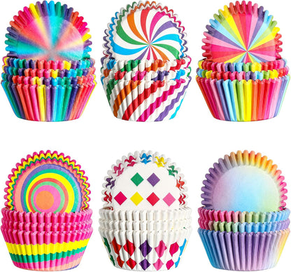 Chengu 600 Pieces Rainbow Cupcake Liners Rainbow Cupcake Wrappers Baking Cups Liners, Colorful Cake Paper Cup Baking Cups for Cake Candy Supplies(Vivid Style)