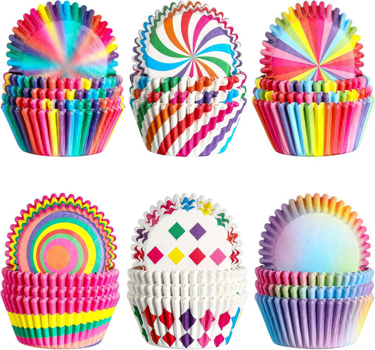 Chengu 600 Pieces Rainbow Cupcake Liners Rainbow Cupcake Wrappers Baking Cups Liners, Colorful Cake Paper Cup Baking Cups for Cake Candy Supplies(Vivid Style)