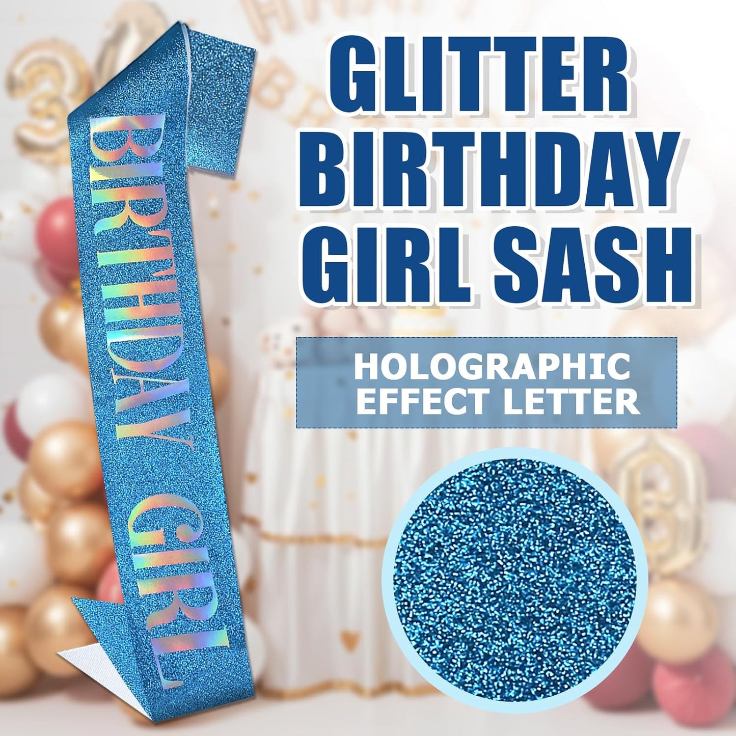 RUDONG M Birthday Girl Sash Glitter - Silver Birthday Sash for Women & Girls | Sweet 16/18th/21st/30th/40th/50th/60th/70th, All-Age Celebration Party Decor