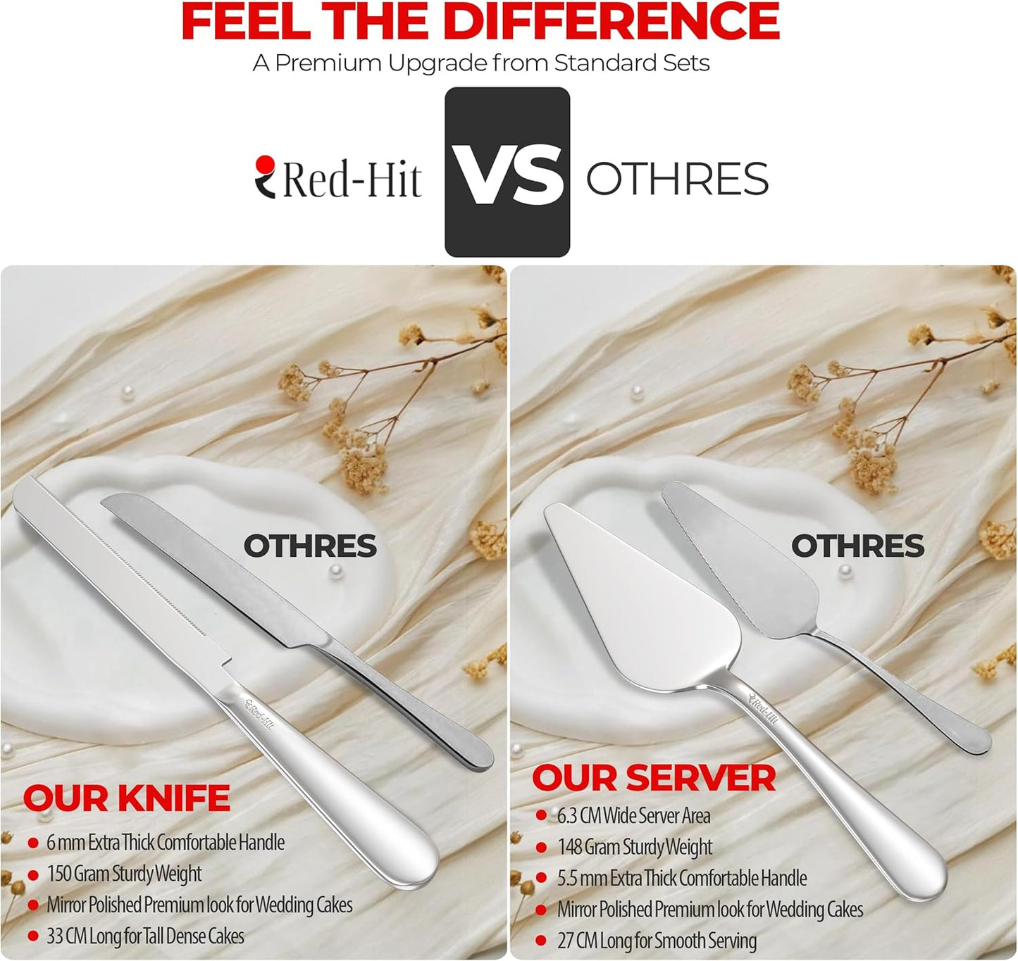 Cake Cutting Set for Wedding Cake Knife and Server Set, Cake Cutter and Pie Spatula, Cake Server and Knife Set of 2