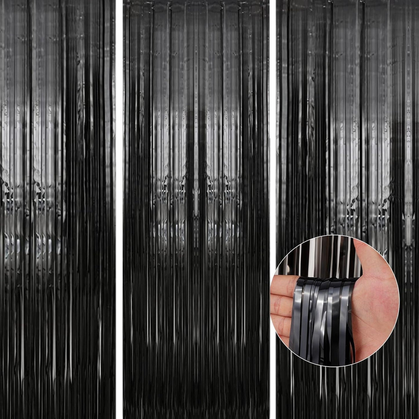Birthday Party Decorations: 3 Pack 3.3 x 9.9 ft Gold Foil Fringe Curtains Party Supplies, Tinsel Curtain Backdrop for Parties/Birthday/Photo Booth