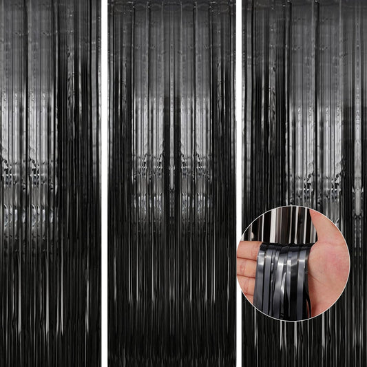 Birthday Party Decorations: 3 Pack 3.3 x 9.9 ft Gold Foil Fringe Curtains Party Supplies, Tinsel Curtain Backdrop for Parties/Birthday/Photo Booth