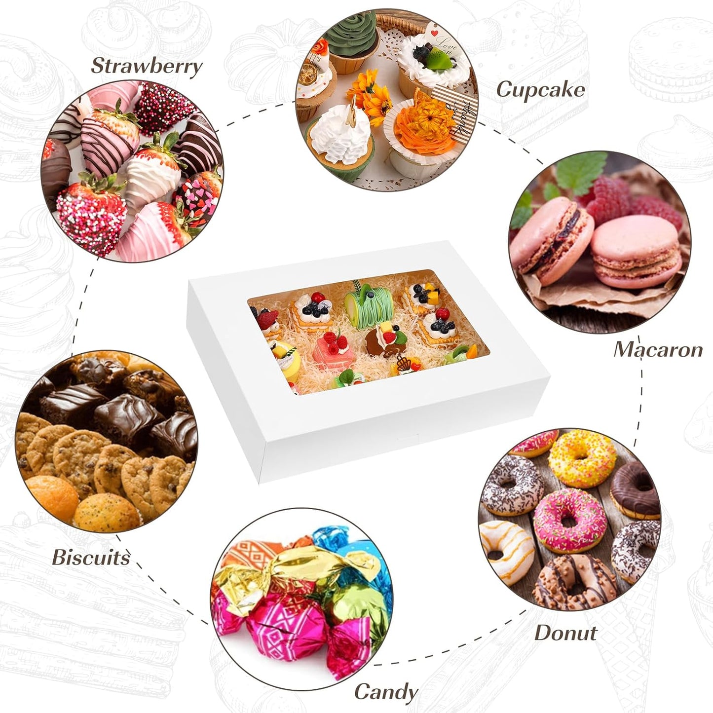 Moretoes 10pcs 19x14x4in Half Sheet Cake Boxes with Window, White Cookie Boxes, for Pastry Baking Cake Donuts Cupcake Pie Packaging