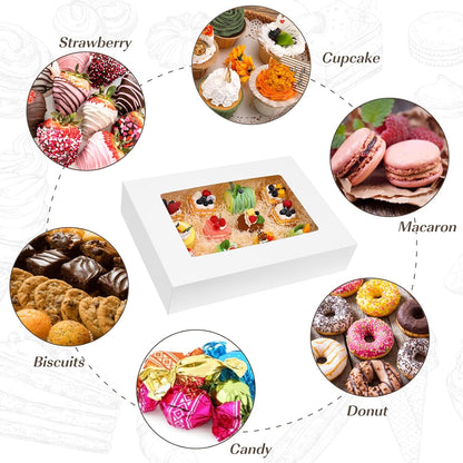 Moretoes 10pcs 19x14x4in Half Sheet Cake Boxes with Window, White Cookie Boxes, for Pastry Baking Cake Donuts Cupcake Pie Packaging
