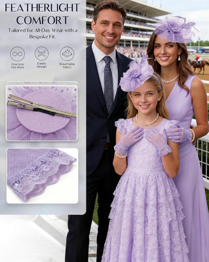 Girls Tea Party Fascinators Hats for Kids Fascinator Tea Party Hat Headband with Gloves Accessories for Girls