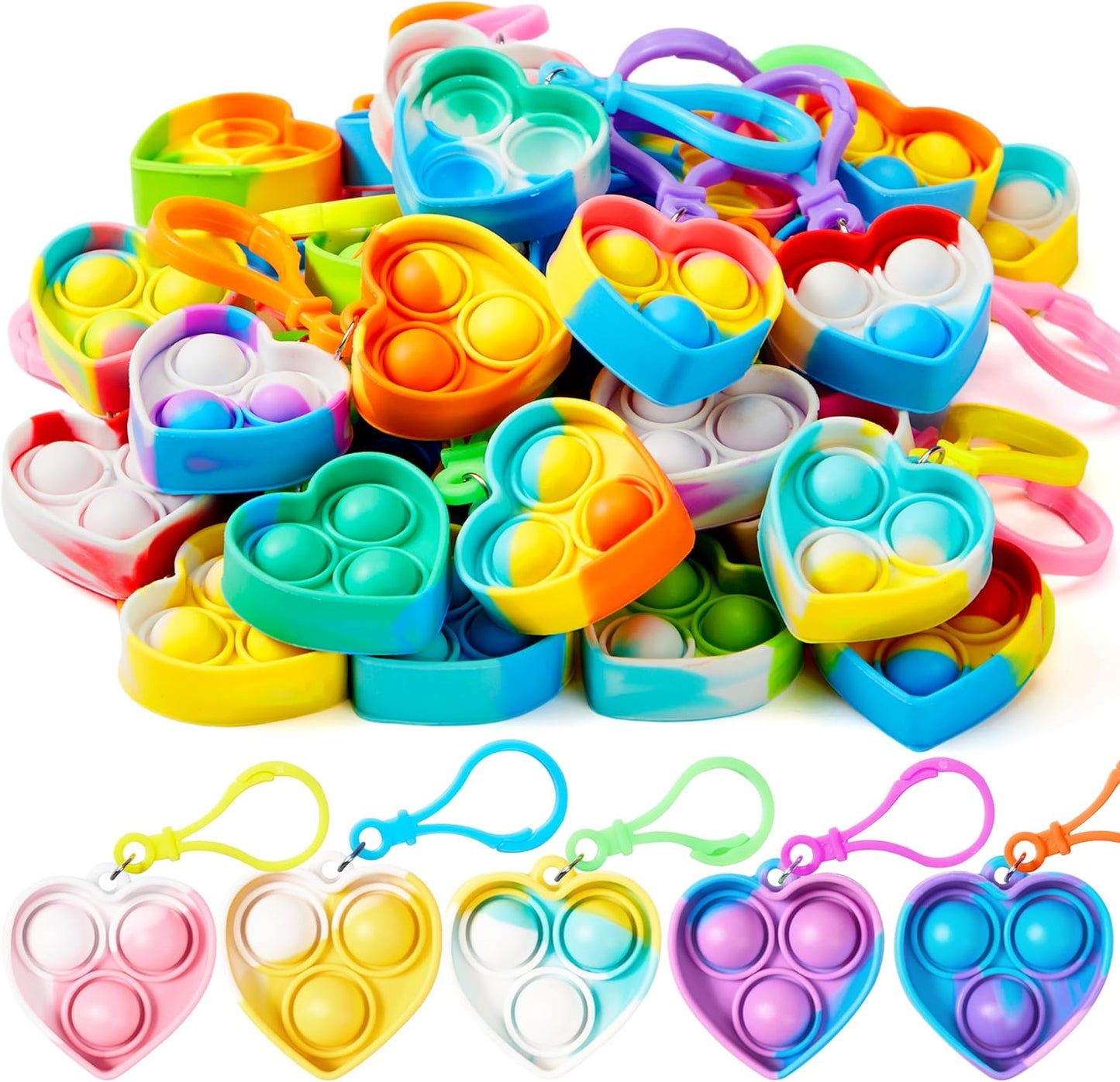 JOYIN Round Pop Fidget Keychain 30 Pack Pop Fidget Toys Bulk Party Favors for Kids 4-8,8-12 Years, Birthday Goodie Bags Stuffers Back to School Gifts for Students Classroom Prizes Sensory Toys
