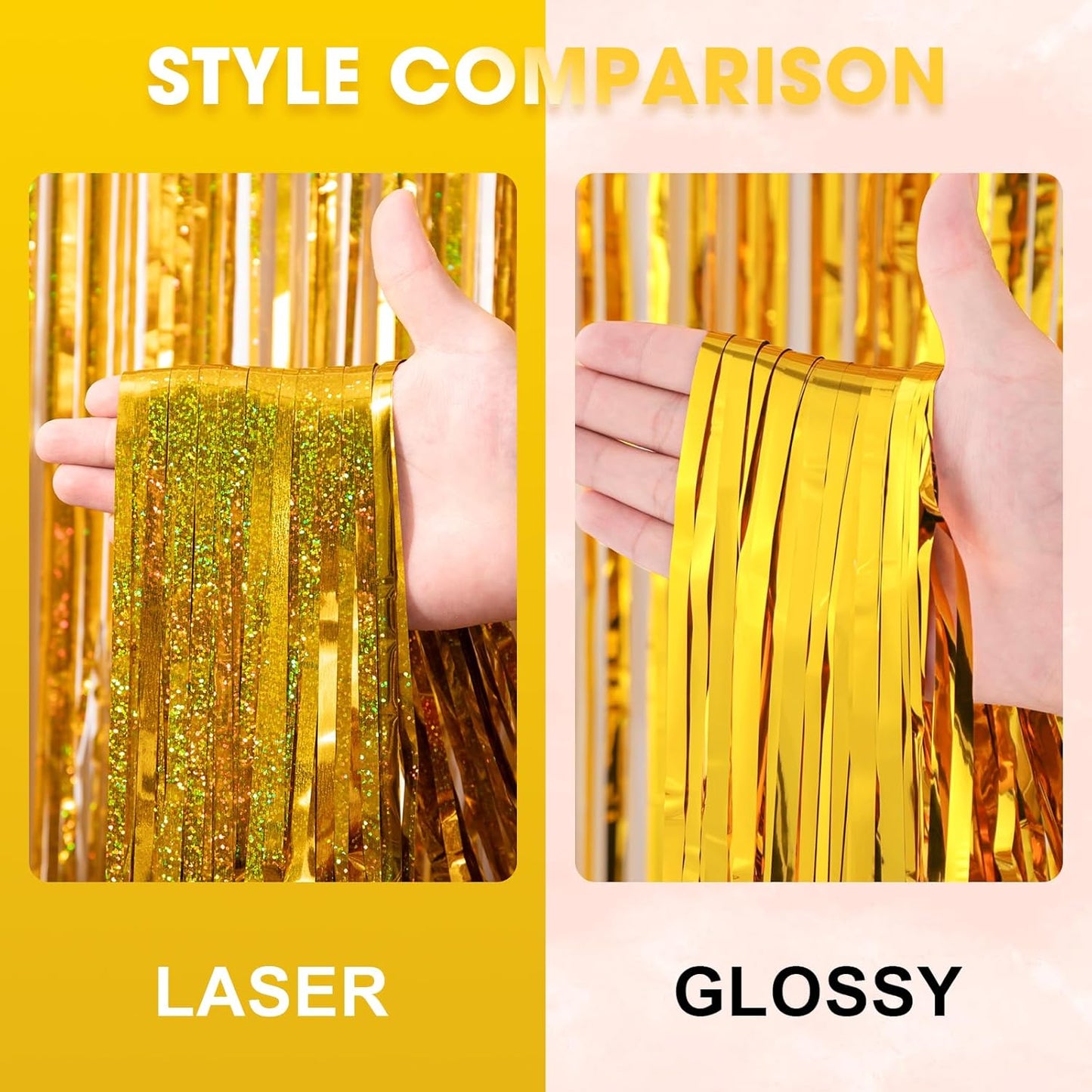Voircoloria 3 Pack 3.3x8.2 Feet Gold Foil Fringe Backdrop Curtains, Tinsel Streamers, Fringe Backdrop for 2025 New Years Eve, Graduation, Birthday, Baby Shower, Gender Reveal, Disco Party - Colors B