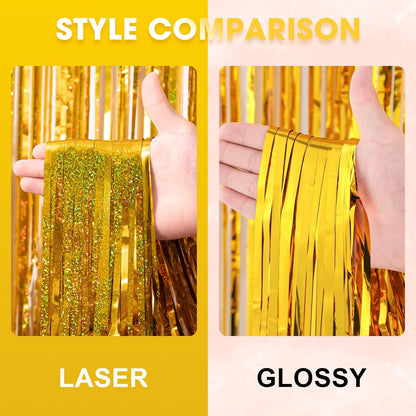 Voircoloria 3 Pack 3.3x8.2 Feet Gold Foil Fringe Backdrop Curtains, Tinsel Streamers, Fringe Backdrop for 2025 New Years Eve, Graduation, Birthday, Baby Shower, Gender Reveal, Disco Party - Colors B