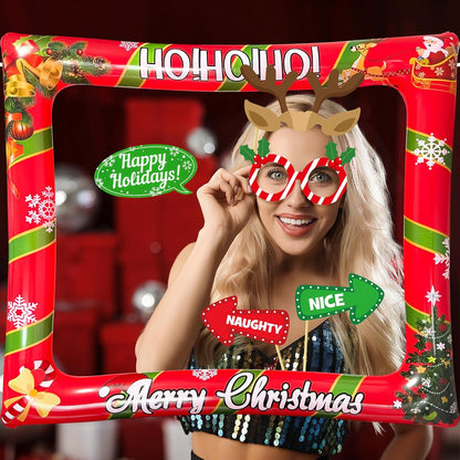 Hawaiian Photo Booth Props & Inflatable Frame, 30Pcs Luau Photobooth Props with Large Inflatable Inflatable Selfie Picture Frame for Summer Tropical Aloha Luau Party Selfie Supplies