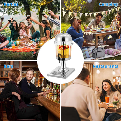 Commercial-Grade Drink Dispenser, Stainless Steel Beverage Dispenser with Ice Core, Stand & Spigot for Catering Events & Weddings