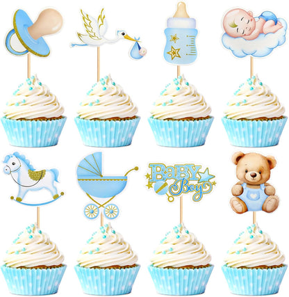 36Pcs Blue Baby Bear Cupcake Toppers Balloon Teddy Bears Cupcake Picks for Blue Baby Shower Gender Reveal Boys Bearly Birthday Cupcake Decorations We Can Bearly Wait Party Decorations Supplies