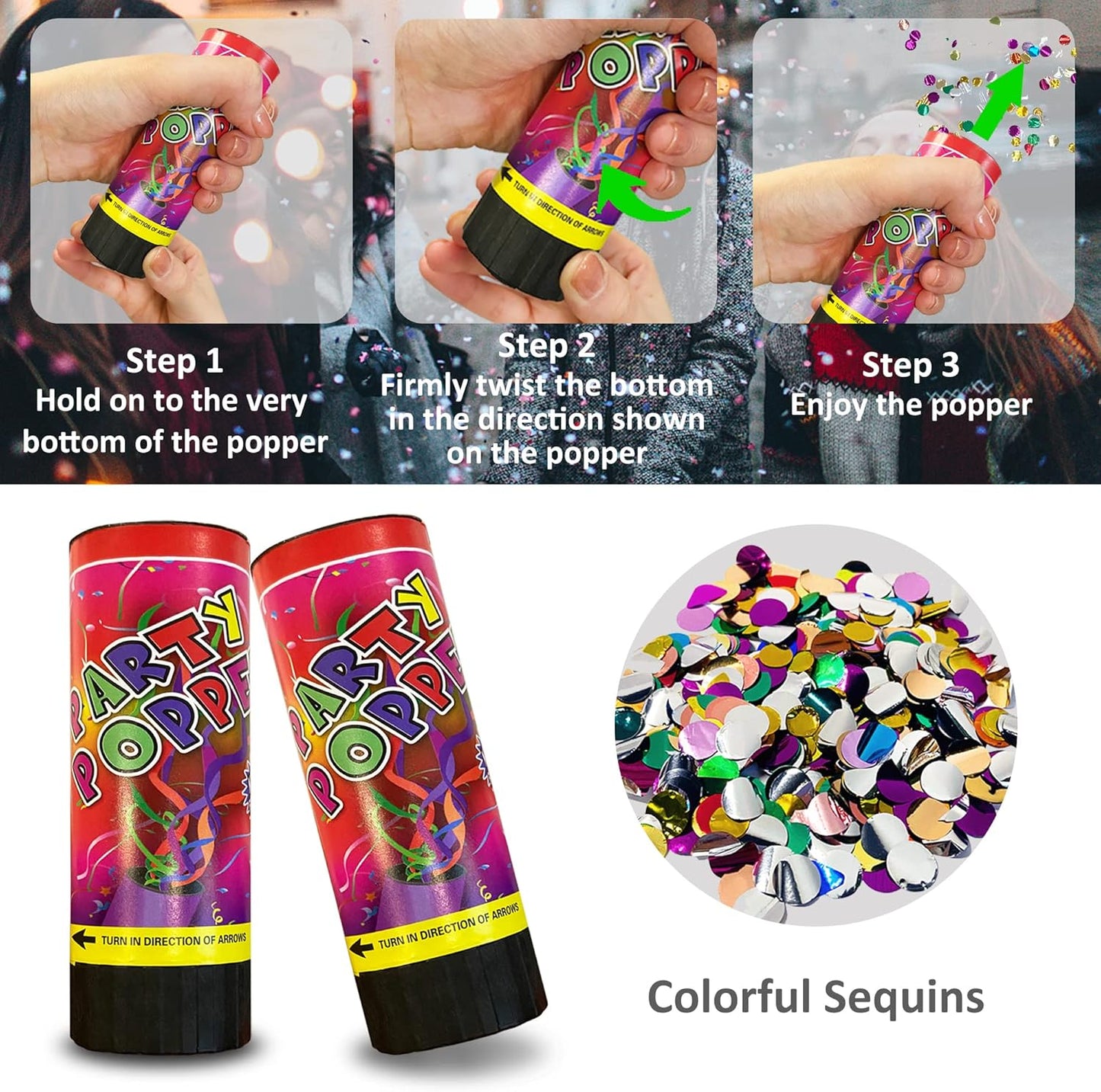 8 PCS Confetti Poppers Cannons for Wedding Birthday Graduation Baby Shower Fun Party Supplies Decorations and Favors