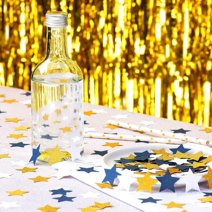 300pcs Navy Blue White Silver Confetti,Glitter Paper decor Twinkle Little Star Table Confetti,Birthday Graduation 2024 Fathers Day Wedding Baby Shower Party Decorations Circle Dots Lasting Surprise
