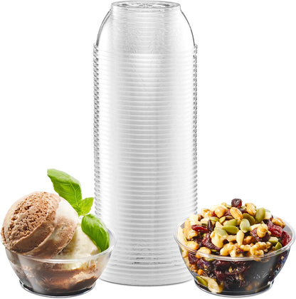 JoyServe Clear Mini Plastic Bowls - (Bulk 100 Pack) 6 Oz Disposable Premium Hard Plastic Dessert Bowls for Serving, Weddings, Catering, Parties, Salsa, Home or Event Party Supplies