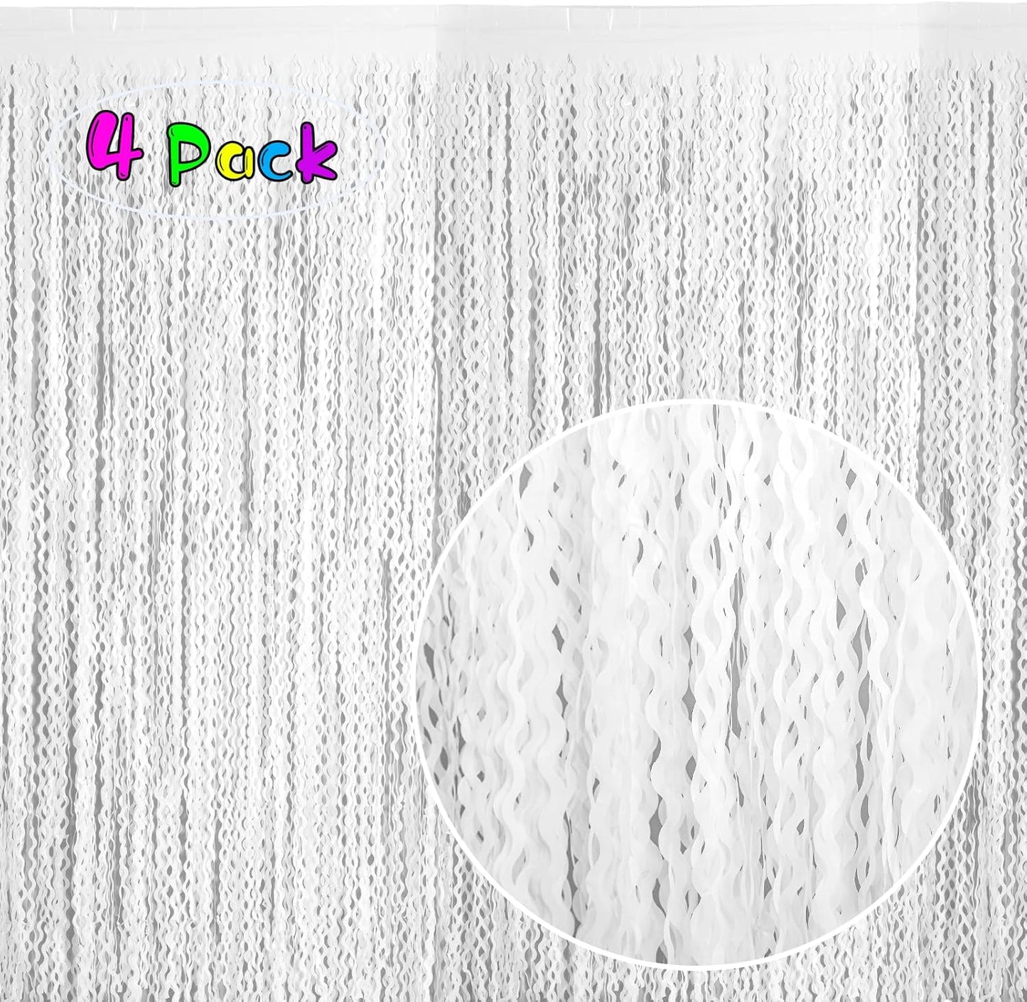 4 Pack Wavy Champagne Gold Metallic Tinsel Foil Fringe Curtains Backdrop - 3.3X6.6ft Foil Fringe Backdrop for Parties | Door Streamers for Birthday | Photo Booth Backdrops Party Decor