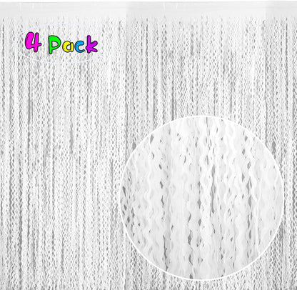 4 Pack Wavy Champagne Gold Metallic Tinsel Foil Fringe Curtains Backdrop - 3.3X6.6ft Foil Fringe Backdrop for Parties | Door Streamers for Birthday | Photo Booth Backdrops Party Decor