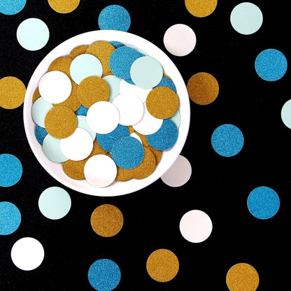 Navy Blue White Gold Confetti Birthday Decorations for Boys Glitter Paper decor Sprinkles Biodegradable Table Confetti Round for Graduation Wedding Baby Shower Party Lasting Surprise 300pcs