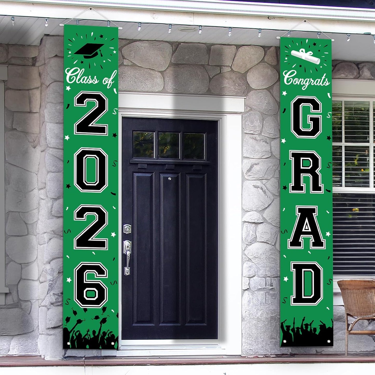 2026 Graduation Decorations, Graduation Banner Class of 2026, Hanging Congratulations/Congrats Grad Banner for Door and Porch, Party Decor - Black