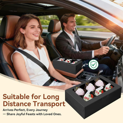 30-Set Cupcake Boxes Bulk with Clear Display Window Hold 6 Standard Cupcakes, Disposable Food Grade White Cupcake Carrier Cupcake Container, Perfect for Cupcakes Muffins Cookies Pastries