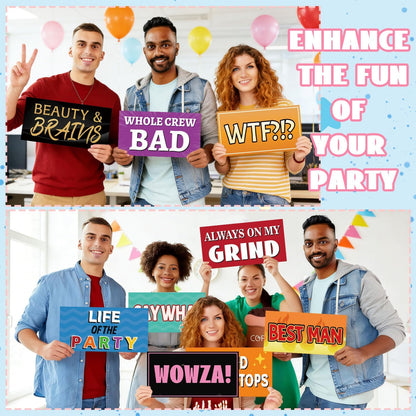 Photo Booth Props 24 Designs Double Sided Photobooth Props 11x5.5 Inch Waterproof Office Party for Office Work Celebration Activity Team Parties Gatherings Supplies
