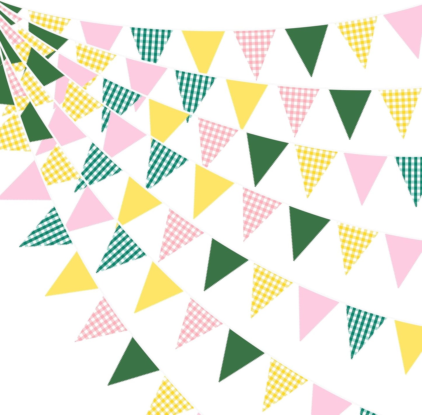 32Ft Dusty Blue Party Decorations Retro Blue Gingham Triangle Banner Flag Pennant Fabric Garland Streamers for Nautical Wedding Birthday Ahoy Achor Bridal Baby Shower Under The Sea Decor Supplies