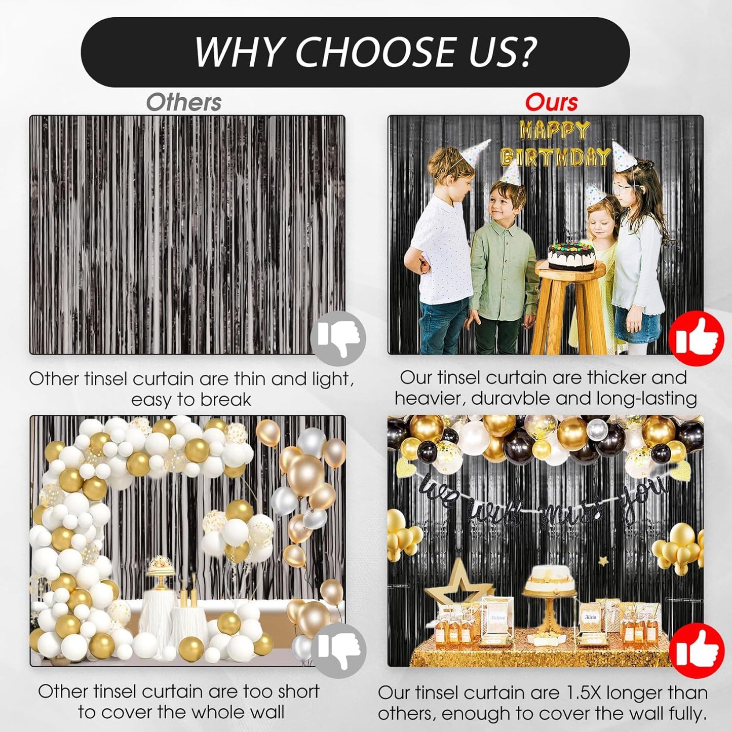 Birthday Party Decorations: 3 Pack 3.3 x 9.9 ft Gold Foil Fringe Curtains Party Supplies, Tinsel Curtain Backdrop for Parties/Birthday/Photo Booth