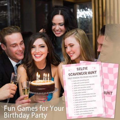 Selfie Scavenger Hunt Birthday Party Games Cards for Birthday Sleepover Slumber Party Pink Sweet Party Favors & Supplies Activity for Women Set of 20 - YY026