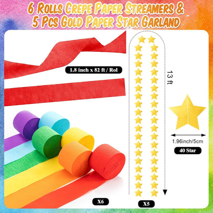 TaoBary Decorations Crepe Streamers Sheet Paper Strips Chain Garland Star Hanging for Party Birthday Wedding Decor(600,Pastels,Same Size)