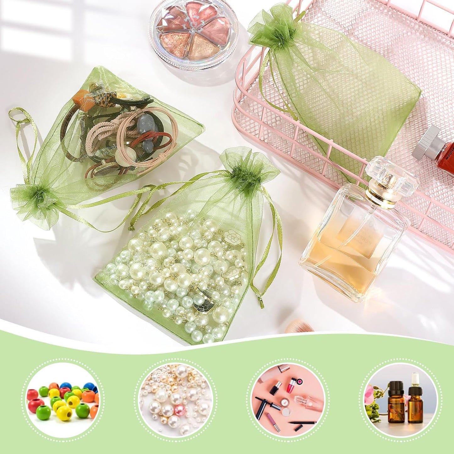 Hopttreely 100PCS Premium Sheer Organza Bags, White Wedding Favor Bags with Drawstring, 4x4.72 Jewelry Gift Bags for Party, Jewelry, Christmas, Mother's Day, Festival, Bathroom Soaps, Makeup Organza Favor Bags