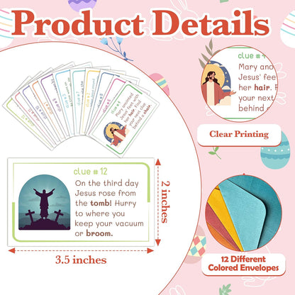 Religious Easter Scavenger Hunt Clue Cards, Christian Scavenger Hunt Games for Adults, Sunday Holy Week Easter Party Supplies Activities Outdoor Indoor(12 Clues Cards with Envelopes), 05