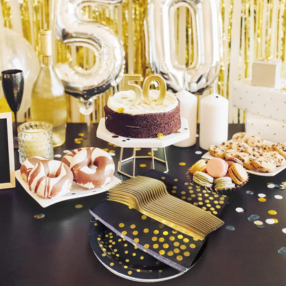 White and Gold Paper Plates Napkins Party Supplies,Disposable Gold Dot Paper Dessert Plates,105 PCS Birthday Plates and Napkins Party Supplies for Wedding(Serves 35 Guests 7")