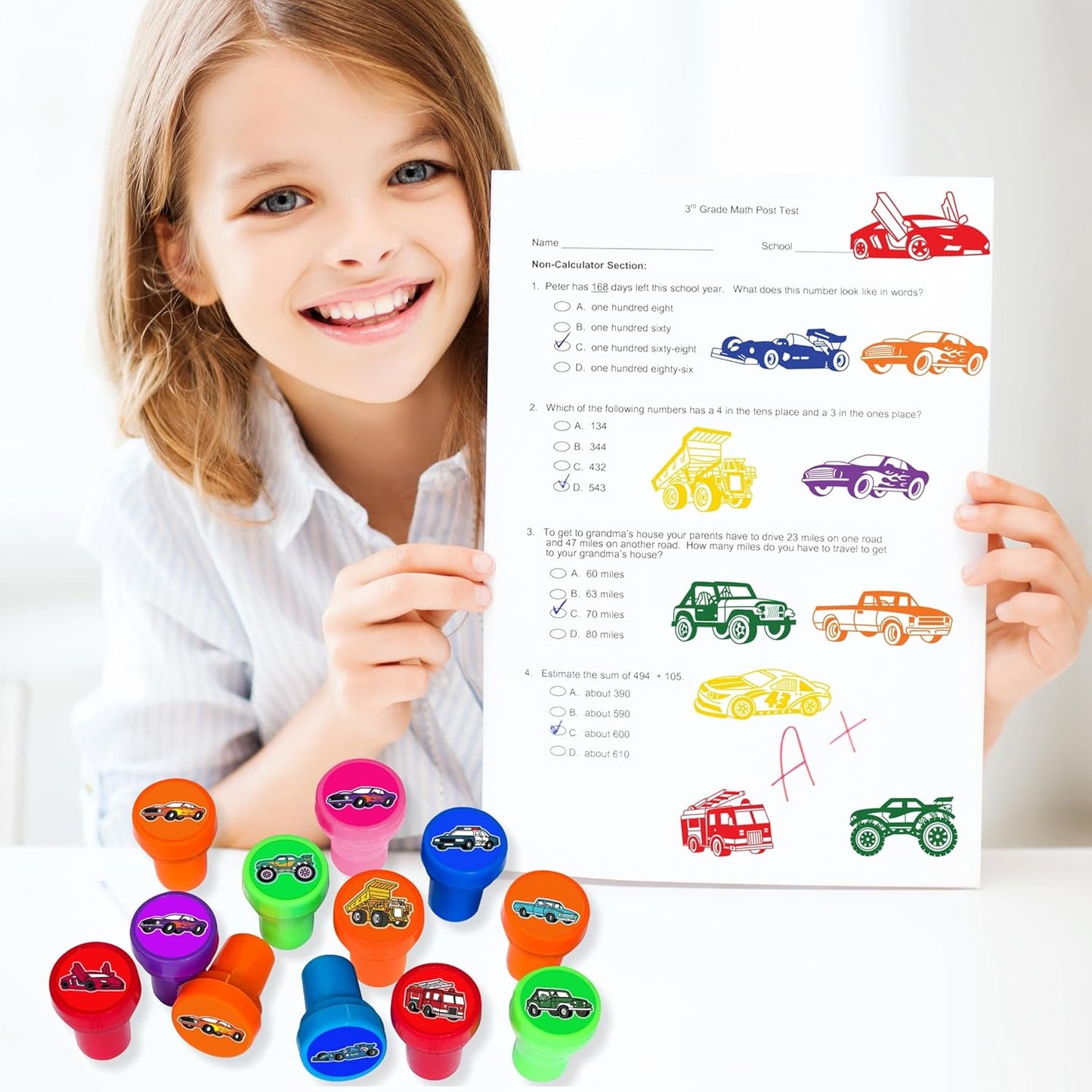 Car and Truck Stamps for Kids, Themed Car and Truck Birthday Party Favors Decorations Supplies Car and Truck 12PCS Self-Inking Stampers Classroom Gifts Cute for Boys Girls Rewards Birthday Party Gifts
