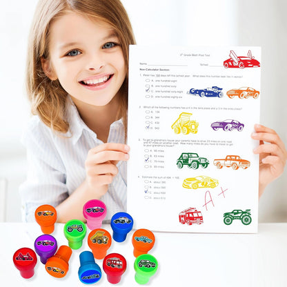 Car and Truck Stamps for Kids, Themed Car and Truck Birthday Party Favors Decorations Supplies Car and Truck 12PCS Self-Inking Stampers Classroom Gifts Cute for Boys Girls Rewards Birthday Party Gifts
