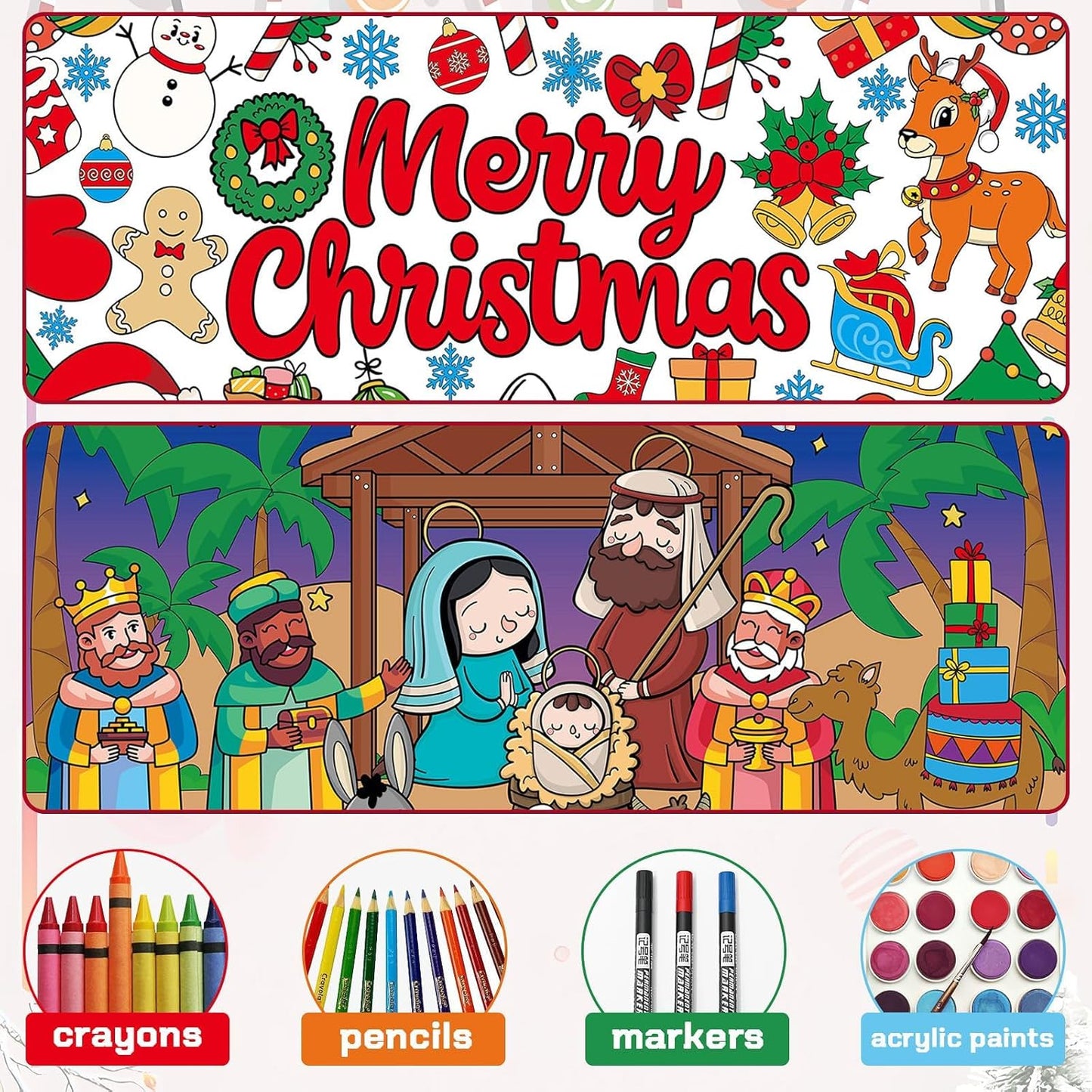 AUGSUN 2 PCS Giant Summer Activity Coloring Poster, Under The Sea Large Coloring Tablecloth Ocean Animals Giant Color-in Paper Table Cover for Kids School Classroom Wall Birthday Crafts Supplies