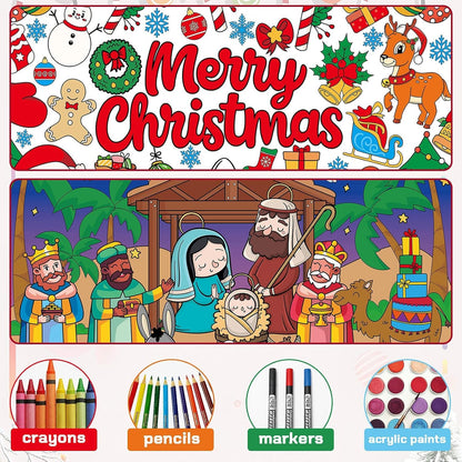 AUGSUN 2 PCS Giant Summer Activity Coloring Poster, Under The Sea Large Coloring Tablecloth Ocean Animals Giant Color-in Paper Table Cover for Kids School Classroom Wall Birthday Crafts Supplies