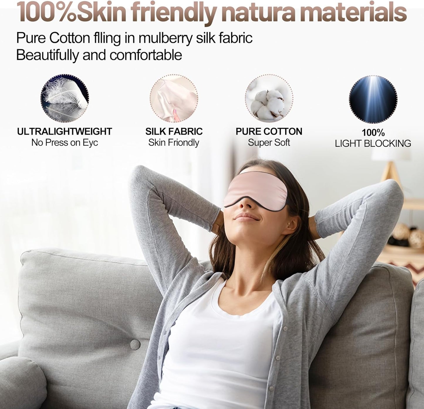 Silk Eye Mask with Adjustable Strap, Satin Blackout Sleeping Mask for Men&Women, Comfortable Blindfold Eyeshade for Night Sleep(Blue)